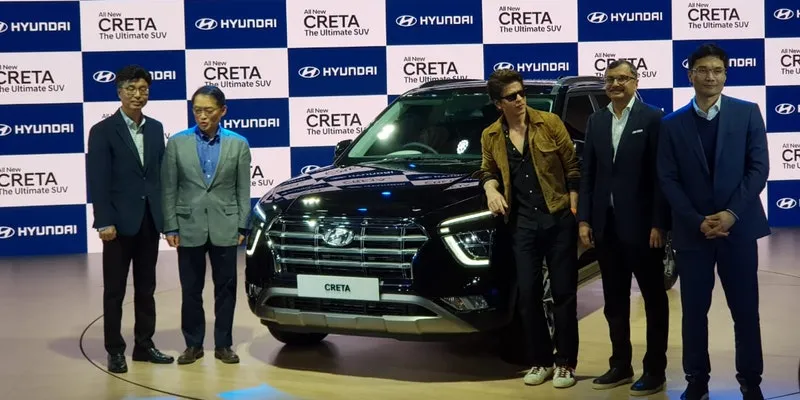 Shahrukh Khan with the top brass of Hyundai at the unveil of the second generation Creta SUV at Auto Expo 2020
