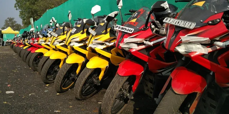Motorcycles at a dealer stockyard