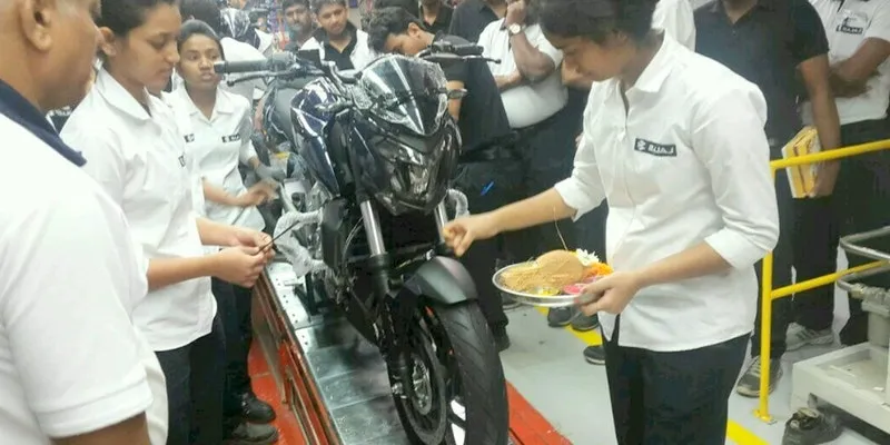 A new motorcycle being assembled