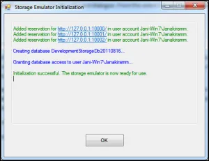 Storage Emulator Initialization