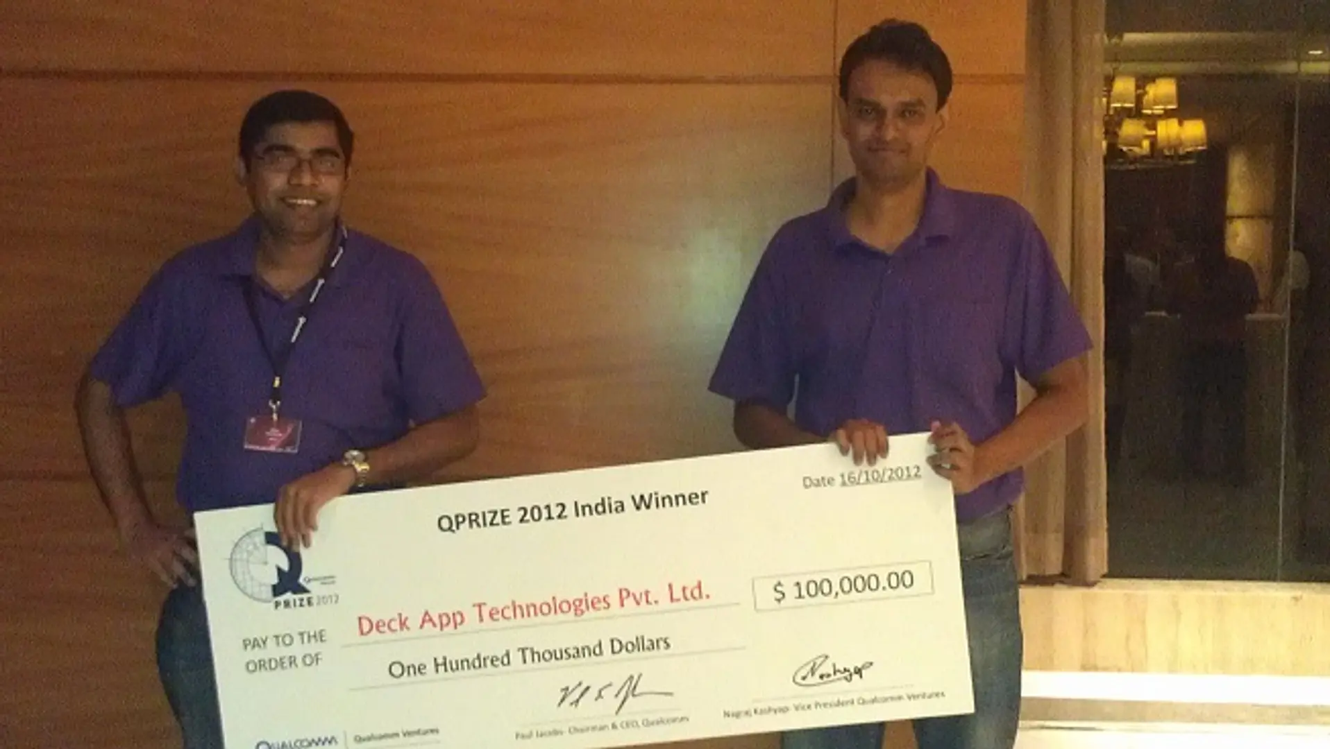Qualcomm Awards US$100,000 in Venture Financing to Deck App Technologies, Winner of the QPrize 2012 India Regional Round