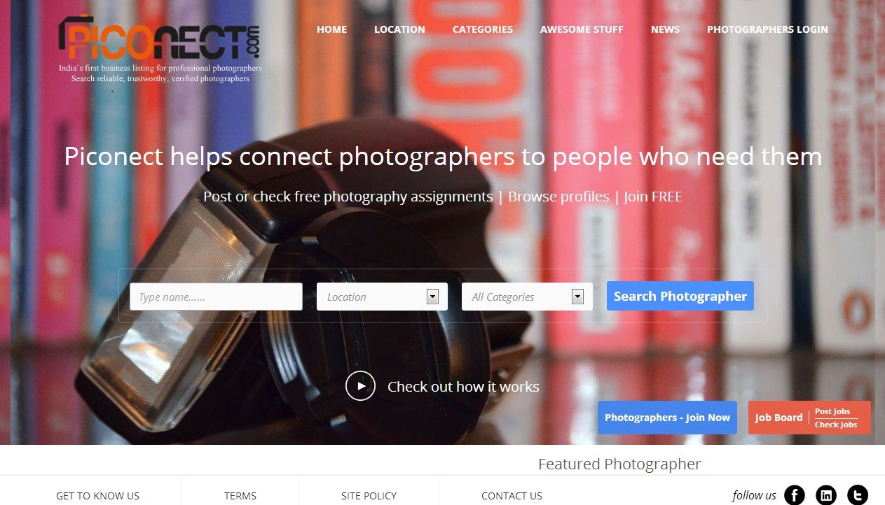 Business listing for professional photographers in India–Piconect.com