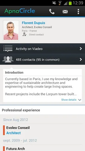 Profile page, very similar to LinkedIn's 