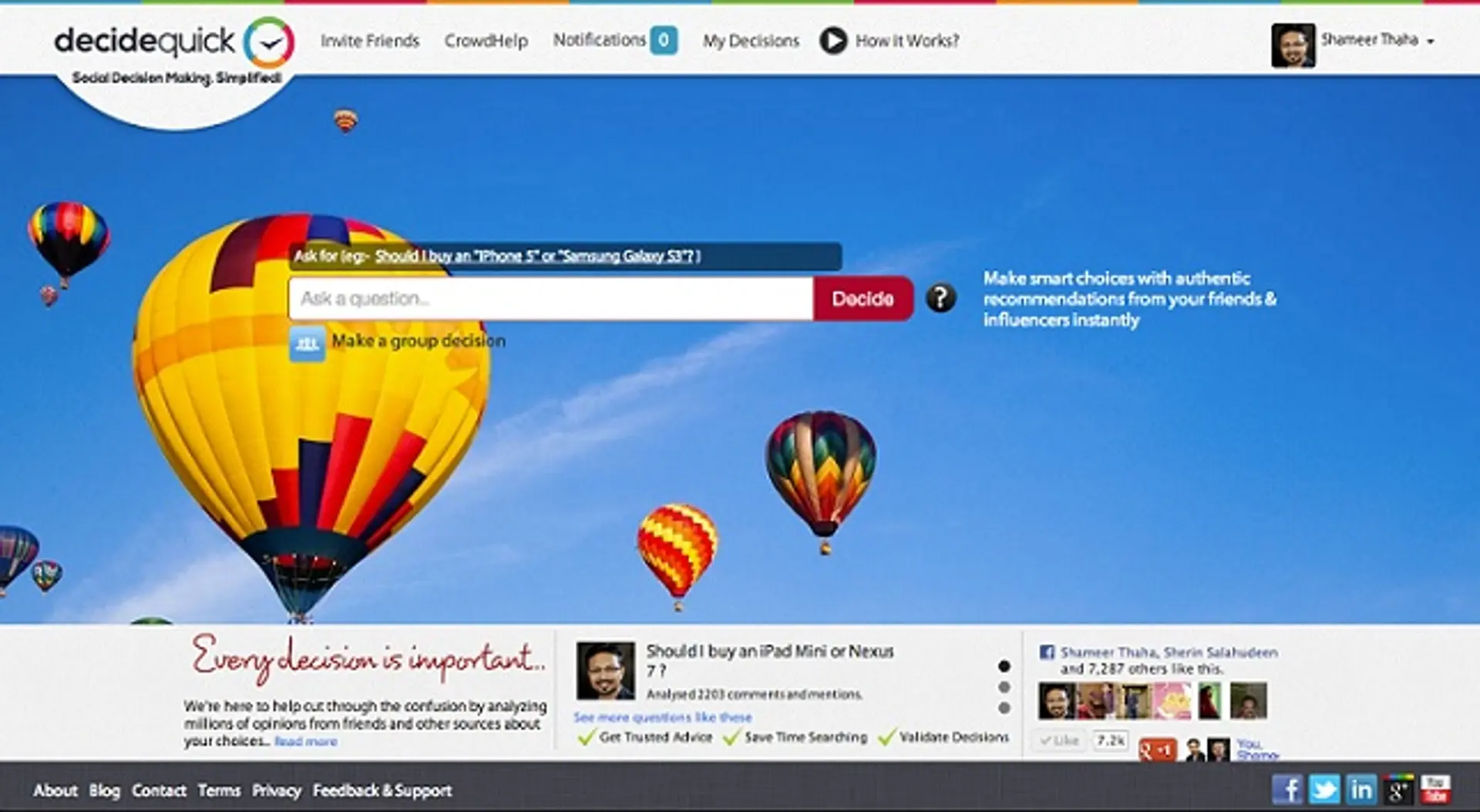 DecideQuick, A product that makes online decision making social and quick
