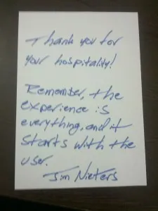 A note of appreciation from Jim