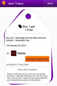 The coupon page - which I am yet to redeem