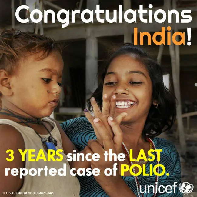 India is polio free at last. Image courtesy: UNICEF