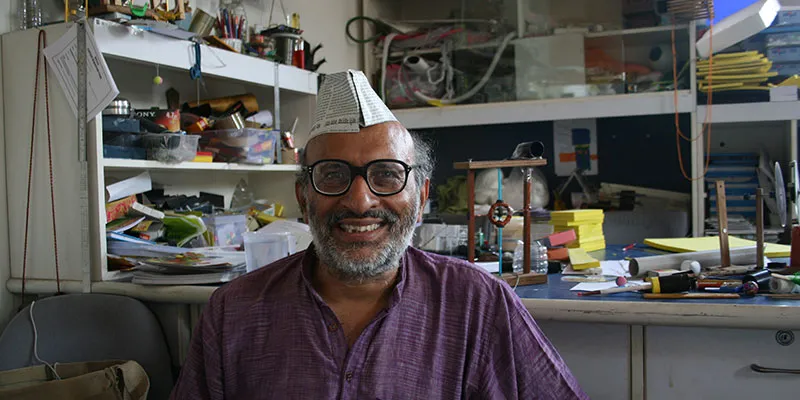 Arvind Gupta with his toys