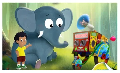 Alfie and Haathi with their Magic Bioscope