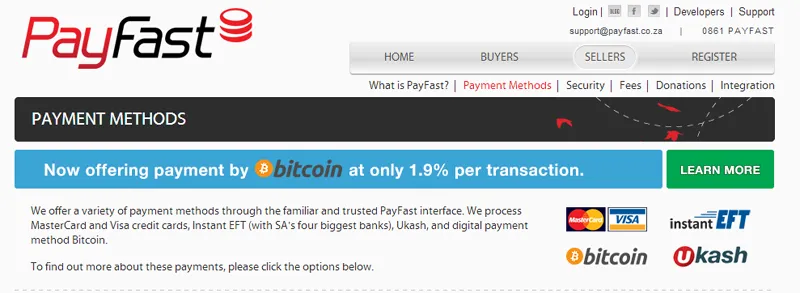 PayFast Accepts Bitcon bitx -