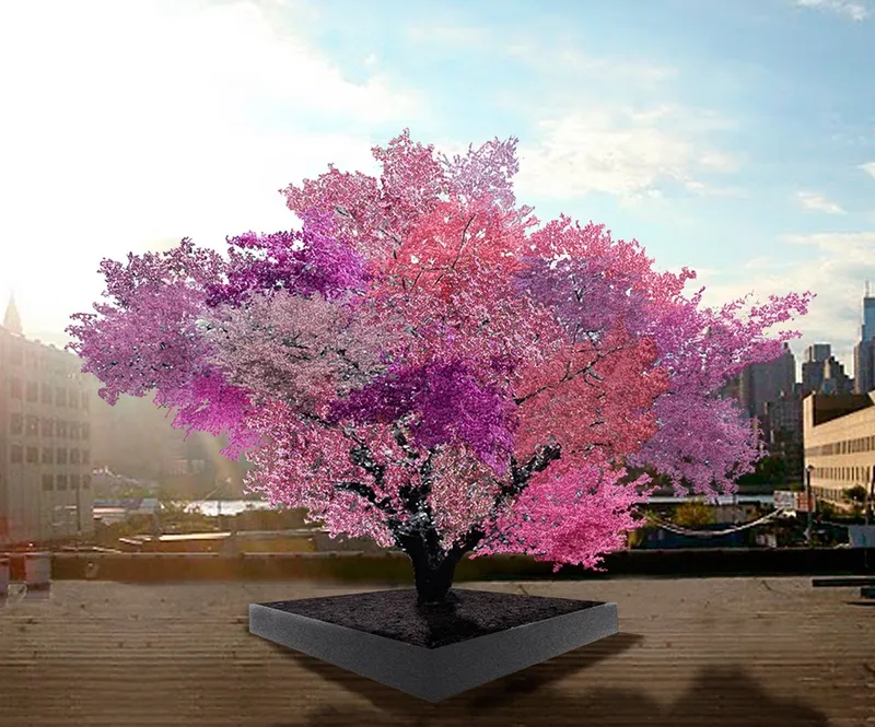Artist's rendering of Tree of 40 Fruit in full bloom