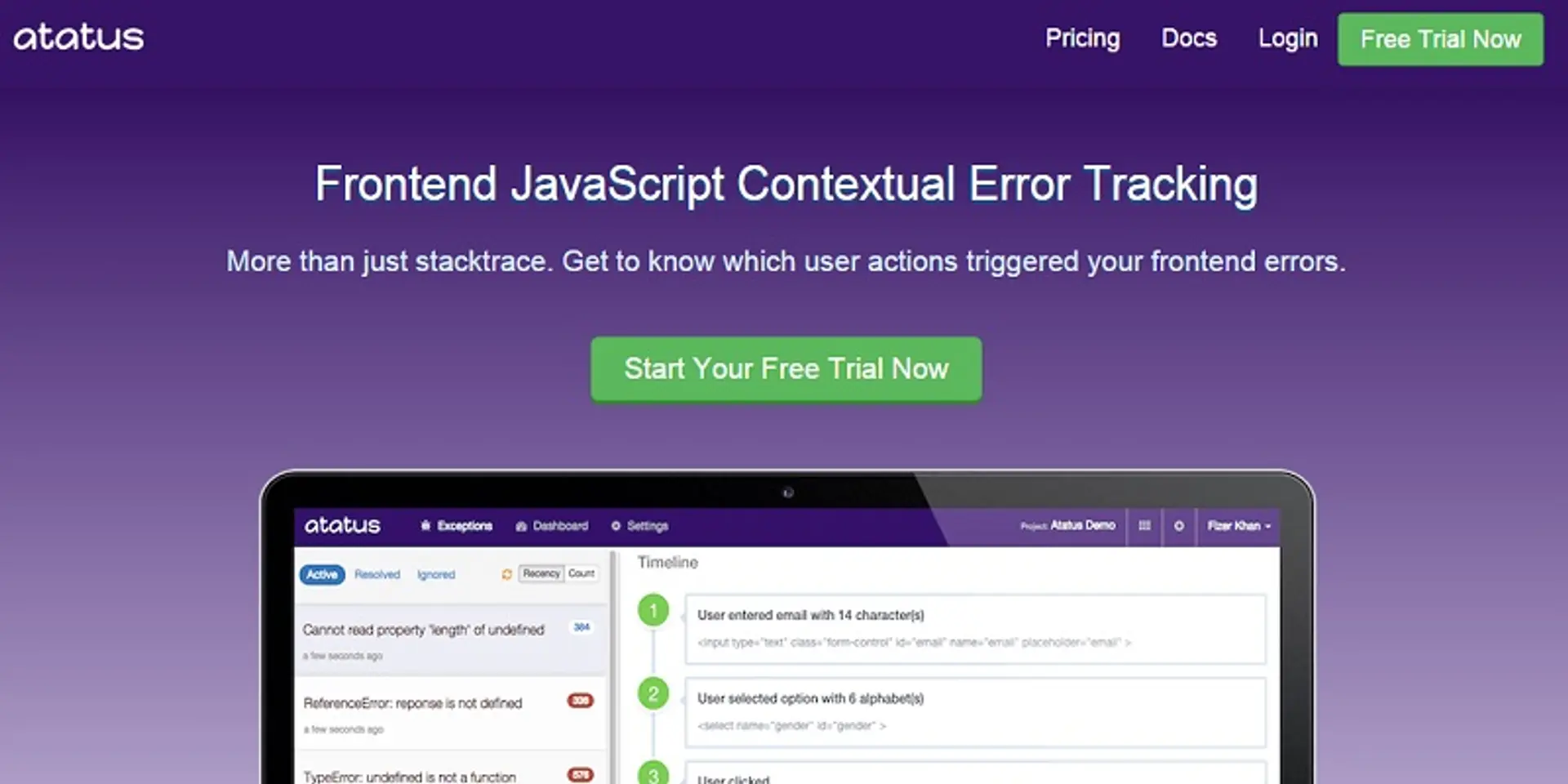 Chennai based Atatus tracks and catches front end errors in real time