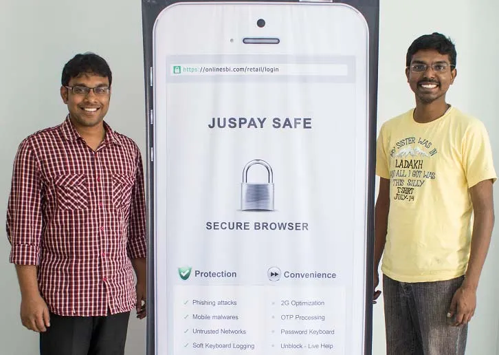 Juspay co-founders, Vimal Kumar(R) and Ramanathan(L) with Juspaye Safe standee