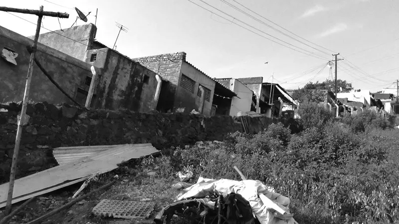 Rajiv Gandhi slum houses on steep hill
