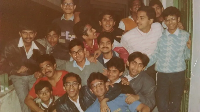 Shamik as an IIT, Kharagpur student (grey sweater in middle) with wingmates