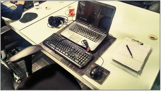 The Typical Workstation (mock setup of laptop and accessories for scale)