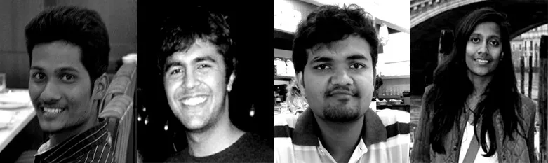The Dhwani RIS Team: (L-R) Mrudul Tarwatkar, technical lead; Sunandan Madan, co-founder; Swapnil Agarwal, co-founder; Padma Reddy, business development
