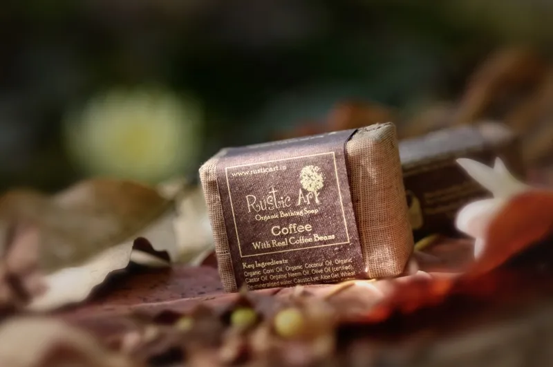 Rustic Art Organic Coffee Soap with cotton cloth packaging