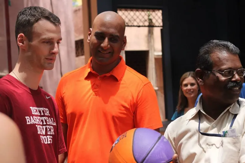 Shaun(centre) with a volunteer( left) and a faculty member in Chennai