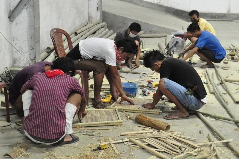 Boys at bamboo handicraft training