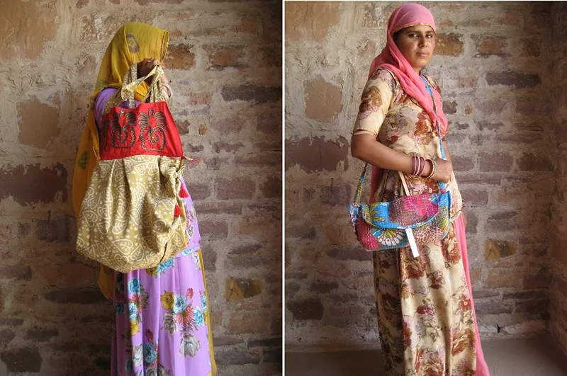 Village women from Rajasthan with their creations(hand-bags)