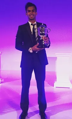 Sumit Nagal with Wimbledon Trophy