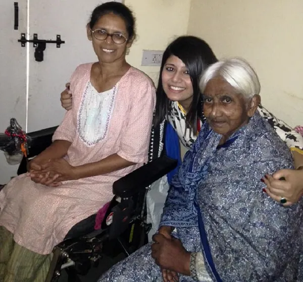 Devanshi during a visit to an old age home