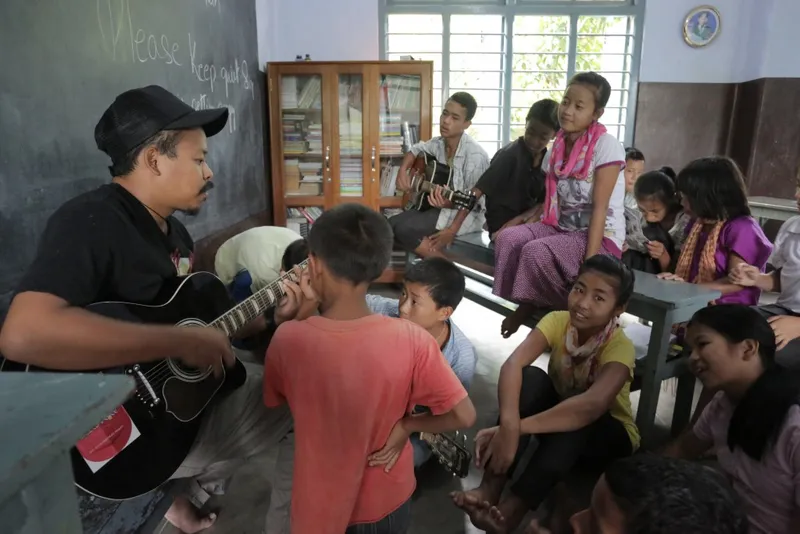 Akhu Chingangbam during one of his music classes for A Native Tongue Called Peace music project