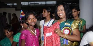 Jyothi celebrating her birthday with children at an orphanage.