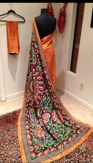A painstakingly hand stitched Katha saree that takes 150 days of hard labour to complete. 