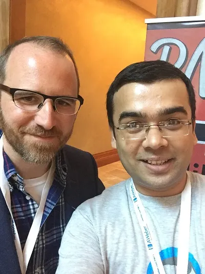 Rohan clicking a selfie with one of his podcast heroes, Roman Mars of 99% Invisible