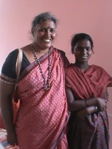 Joy Srinivasan (left) with a young girl from an urban slum in Bengaluru