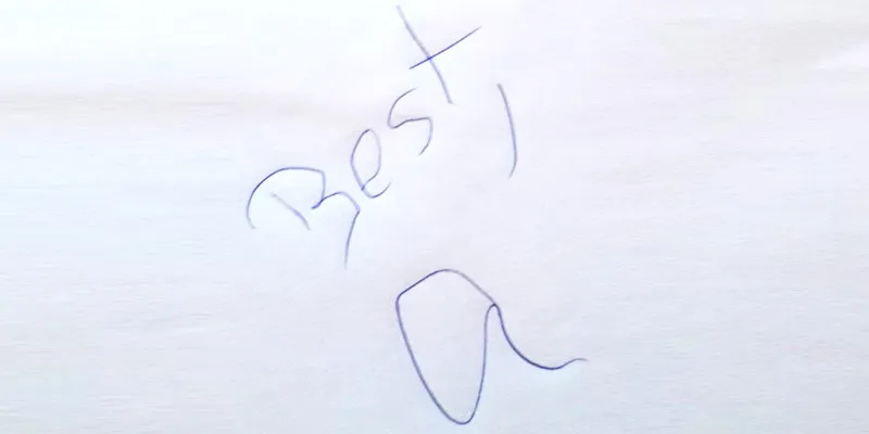 The 'Andygram' that Andy Grove signed for Lakshmi in 2015.
