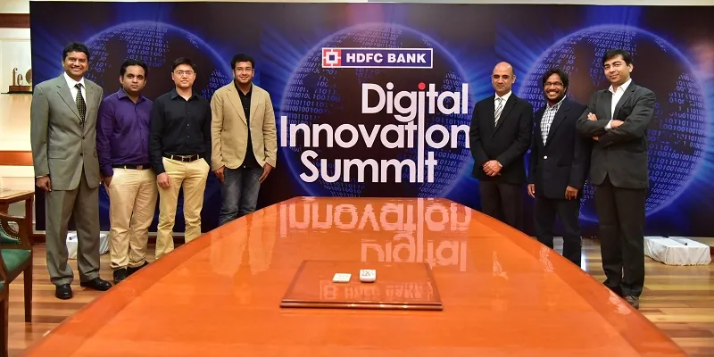 Winners of the Digital Innovation Summit Challenge (left) with . Nitin Chugh, Country Head - Digital Banking (3rd from Right) 