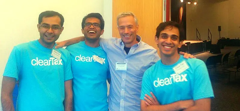 ClearTax co-founders (Ankit Solanki, CTO, Archit Gupta, Srivatsan Chari, VP, Business and Operations) with Geoff Ralston at YC in 2014