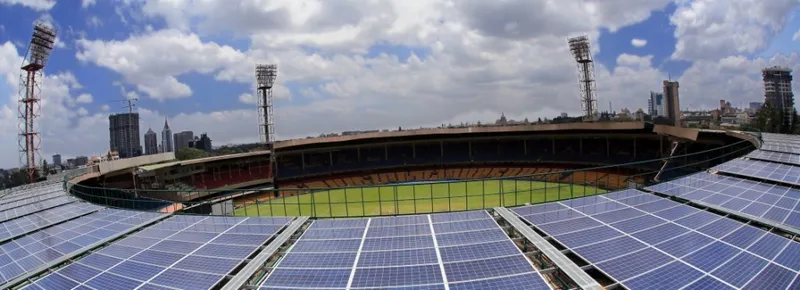 Stadium rooftop with the solar panels after the installation
