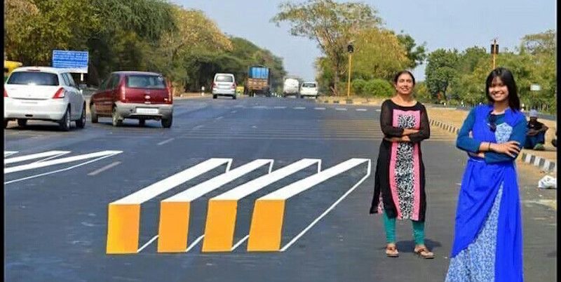 Two women artists design 3D zebra crossing for pedestrian friendly roads