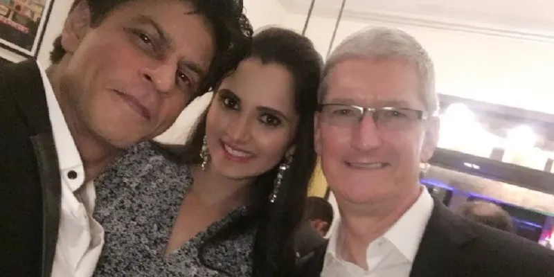 Tim Cook with Shahrukh Khan and Sania Mirza