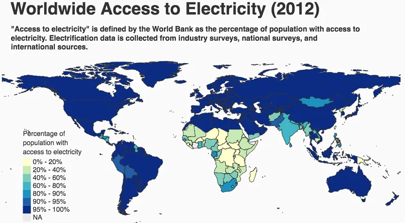 A survey by World Bank in 2012 shows the percentage-wise electricity access