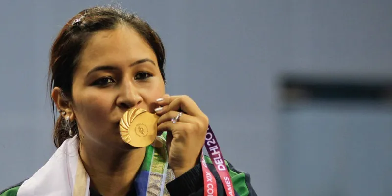 Jwala Gutta with her gold medal at the Commonwealth Games in 2010
