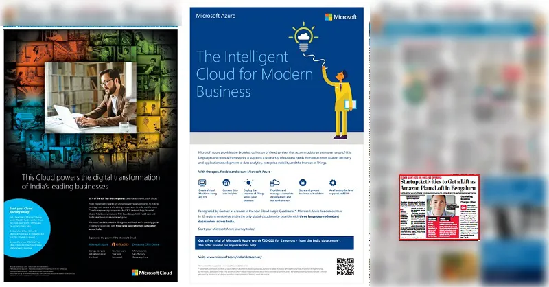 Economic Times, 29 June 2016 (Bangalore edition) - Cover Page Ads by Microsoft Cloud when AWS announcement was placed on front page