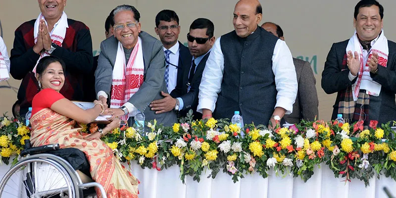 Receiving the National Youth Award in 2014 in Assam