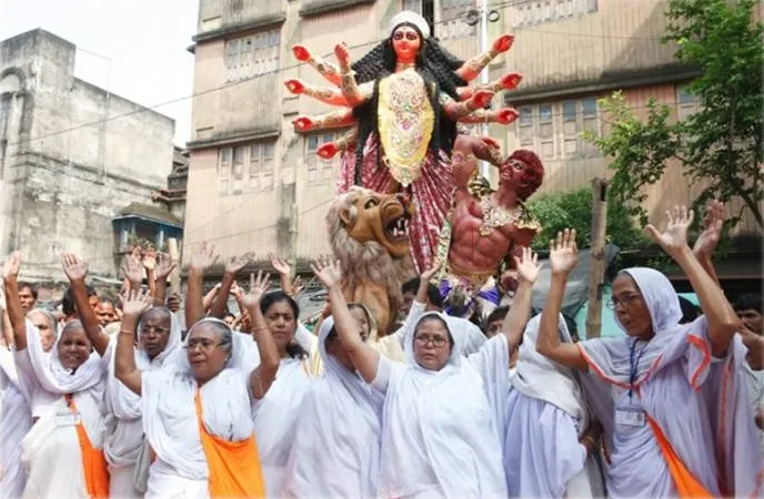Yourstory Rejuvenated widows celebrating Durga Puja in Kolkata