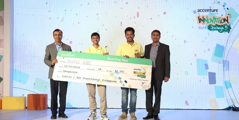 Grand prize winners of Accenture Innovation Jockey Season-5, who built SMS-based mobile biometricaAuthentication system