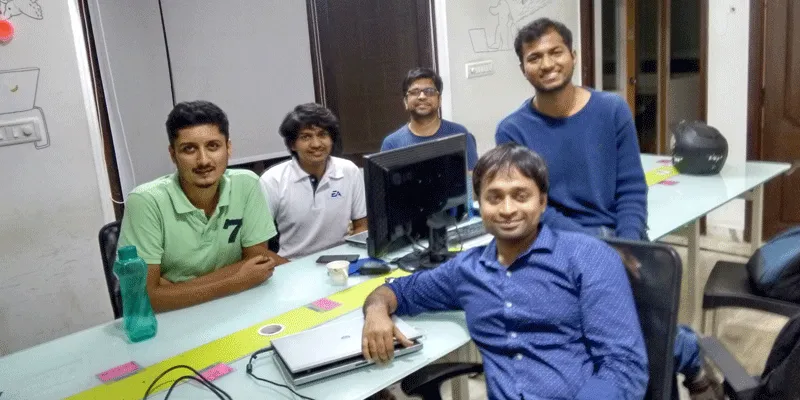 Cofounders pose with interns. From left to right: Smaran, Sanjeet (Intern), Vishal, Vrushab (Intern) and Ravi