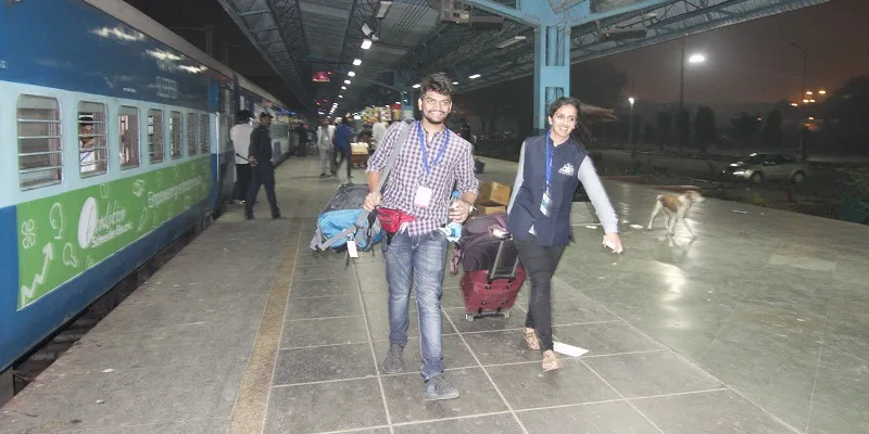 Participants boarding The Jagriti Express