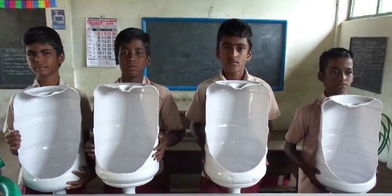 13-year-old students from Tamil Nadu build low-cost urinals from water cans for their school