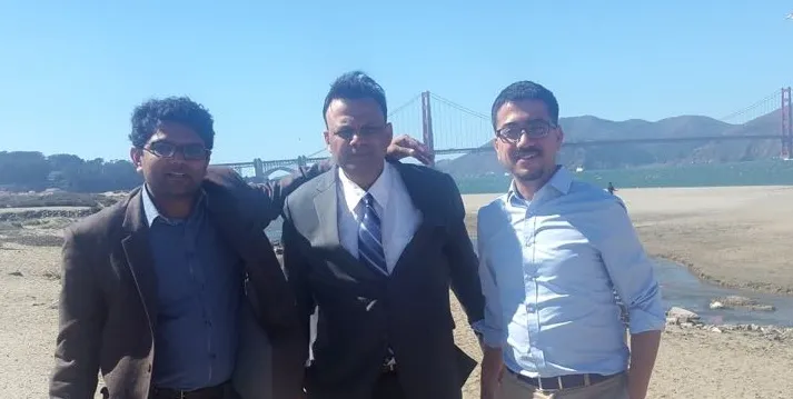 With his friends in US