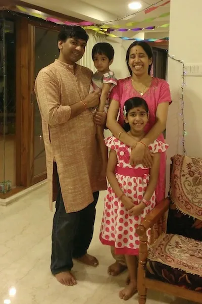 Satish with his wife and daughters