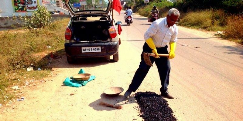 Retired Railways man has filled 1,302 of Hyderabad's potholes with his pension